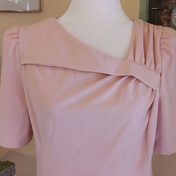 NWT DKNY Pink Fold-Over Neck, Fit and Flare Dress.Soft Girl,Old Money. Elegance - Picture 3 of 15